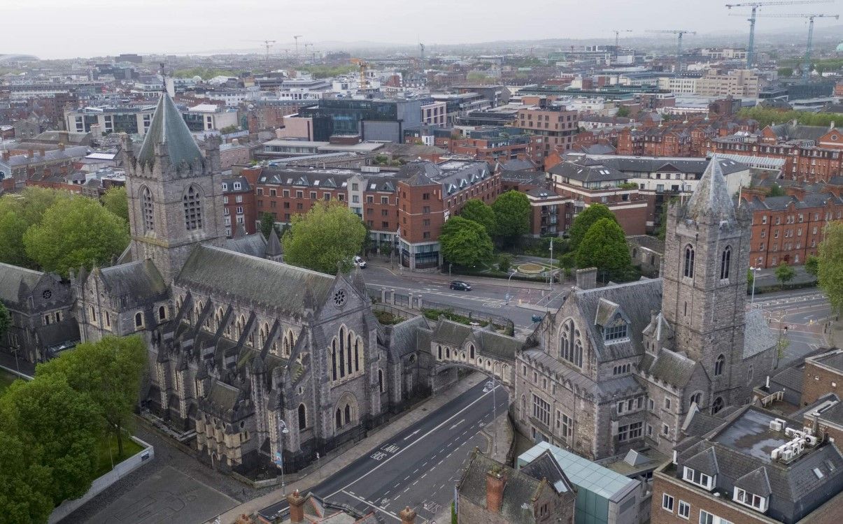 Drone view of Christ Church Cathedral in Dublin